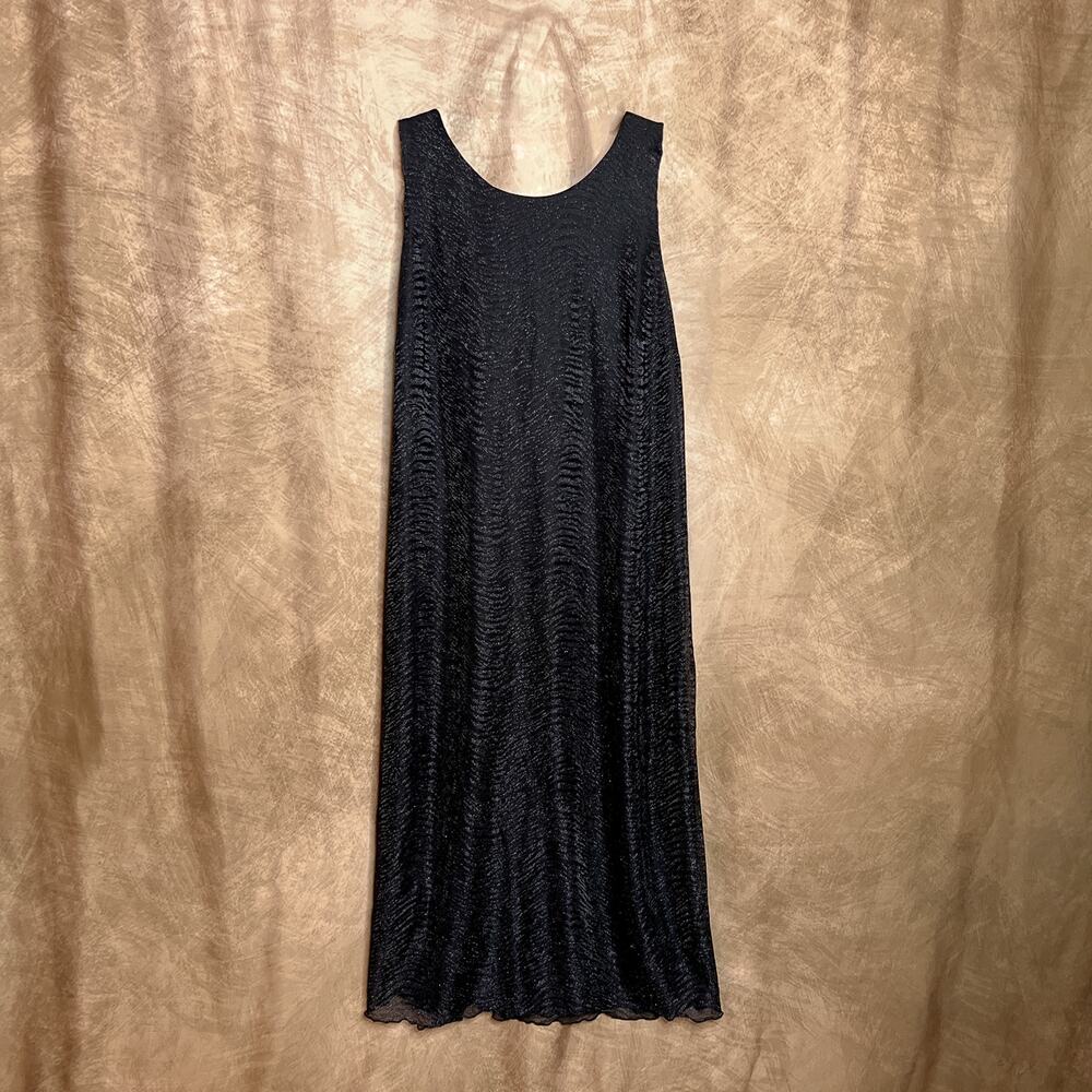 Vintage 90s Sleeveless Metallic Animal Print Maxi Shift Dress Black Sleeveless